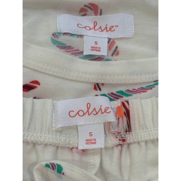 Colsie Candy Cane Pajamas Set Womens S White Pattern LS/Shorts Sleepwear Lounge - Picture 3 of 4